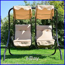 Heavy-Duty Metal Swing Chair 2 Separated Seater Hammock With Canopy & Cushions