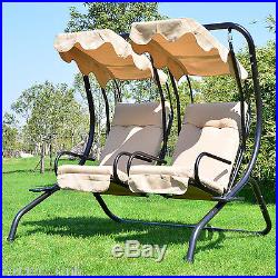 Heavy-Duty Metal Swing Chair 2 Separated Seater Hammock With Canopy & Cushions