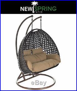Heavy Duty Outdoor Wicker Hanging Chair Swing Loveseat with Cushion-XXL-2 Person