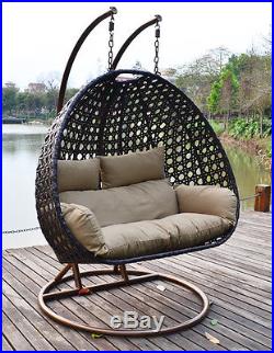 Heavy Duty Outdoor Wicker Hanging Chair Swing Loveseat with Cushion-XXL-2 Person