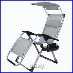 Heavy Duty Zero Gravity Folding Lounge Beach Chairs Square Frame WithCanopy+Holder