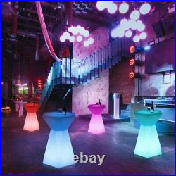 Hexagonal LED Light Up Accent Side Table Pub Night Club Stools Bar Lounge Table
