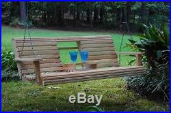 Home Outdoor Indoor Garden Cypress Lumber Roll Back Porch Swing Flip Cup Holder
