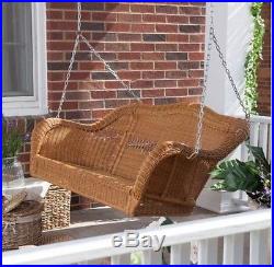 Honey Brown Resin Wicker Outdoor Porch Swing Furniture Seat Bench Patio Deck NEW