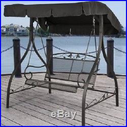 Iron Porch Swing Outdoor 2 Seat Wrought Sturdy Black Patio Furniture With Canopy
