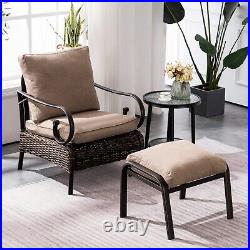Ivinta Outdoor Chair with Ottoman, Patio Wicker Chair with Fabric Cushions