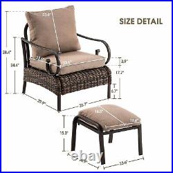 Ivinta Outdoor Chair with Ottoman, Patio Wicker Chair with Fabric Cushions