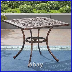 Jamie Outdoor Square Cast Aluminum Dining Table, Shiny Copper