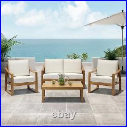 Johnlucas Outdoor 4 Seater Acacia Wood Chat Set with Water Resistant Cushions