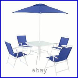 Juego de comedor para patio exterior de 6 piezas, azul