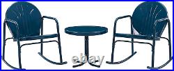 KO10020NV Griffith 3-Piece Retro Metal Outdoor Seating Set with Side Table and 2