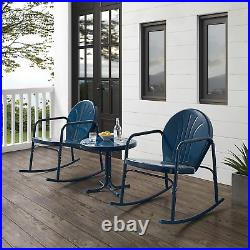 KO10020NV Griffith 3-Piece Retro Metal Outdoor Seating Set with Side Table and 2