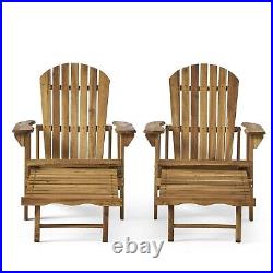 Katherine Outdoor Reclining Wood Adirondack Chair with Footrest (Set of 2)