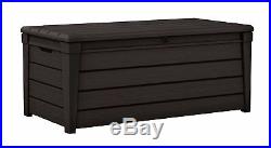 Keter 120 Gallon Brightwood Deck Box Outdoor Patio Cushion Storage Furniture