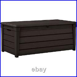 Keter Brightwood 120gal Weatherproof Patio Deck Storage Box Bench, Brown