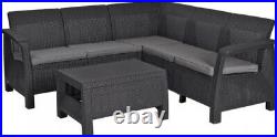 Keter Corfu Corner Sofa 5 Seat Lounge Set Plastic Rattan Garden Furniture Chairs