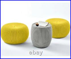 Keter Urban Knit Pouf Ottoman Set of 2 with Storage Table for Patio Balcony Deck