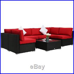 Kinbor 7PC Patio Wicker Sofa Set Garden Rattan Furniture Set Outdoor Red Cushion