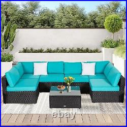 Kinbor Outdoor Rattan Wicker Patio Sectional Sofa Set with Cushions 7 Piece