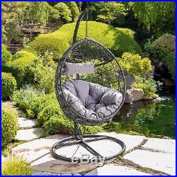 Kyle Outdoor Wicker Hanging Basket Chair with Water Resistant Cushions and Base