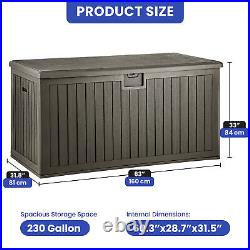 Large 230 Gallon Outdoor Storage Deck Box Patio Weatherproof Resin Brown Lock UV