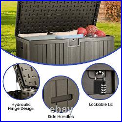 Large 230 Gallon Outdoor Storage Deck Box Patio Weatherproof Resin Brown Lock UV