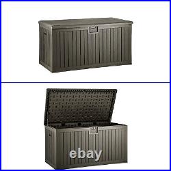 Large 230 Gallon Outdoor Storage Deck Box Patio Weatherproof Resin Brown Lock UV