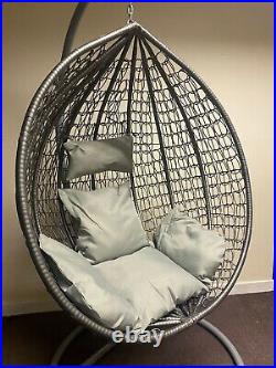 Large Hanging Rattan Swing Patio Garden Egg Chair with Cushion. Grey