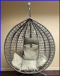 Large Hanging Rattan Swing Patio Garden Egg Chair with Cushion. Grey