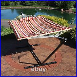 Large Rope Hammock with Steel Stand and Pad/Pillow Orange by Sunnydaze