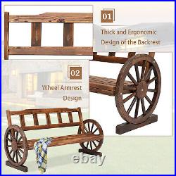 Large Wagon Wheel Bench Wooden Garden Loveseat Outdoor Chair Patio Furniture
