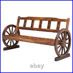 Large Wagon Wheel Bench Wooden Garden Loveseat Outdoor Chair Patio Furniture