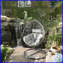 Leasa Outdoor Wicker Hanging Basket Chair with Water Resistant Cushions and Base