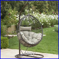 Leasa Outdoor Wicker Hanging Basket Chair with Water Resistant Cushions and Base