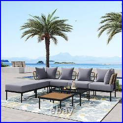 Light Grey 8 Piece Patio Sofa Set with Glass and Wooden Coffee Tables for