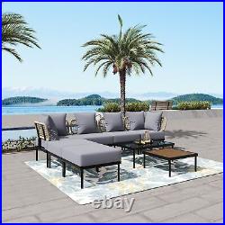 Light Grey 8 Piece Patio Sofa Set with Glass and Wooden Coffee Tables for