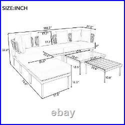 Light Grey 8 Piece Patio Sofa Set with Glass and Wooden Coffee Tables for