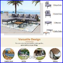 Light Grey 8 Piece Patio Sofa Set with Glass and Wooden Coffee Tables for