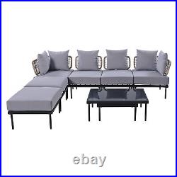 Light Grey 8 Piece Patio Sofa Set with Glass and Wooden Coffee Tables for