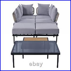 Light Grey 8 Piece Patio Sofa Set with Glass and Wooden Coffee Tables for