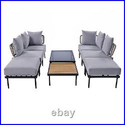 Light Grey 8 Piece Patio Sofa Set with Glass and Wooden Coffee Tables for