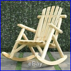 Log Rocking Chair Wood Single Porch Rocker Lounge Patio Deck Furniture Natural