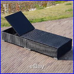 Lounge Chair Rattan Chaise Wicker Adjustable Pool Patio Furniture Black Outdoor