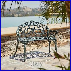 Love Seat Cast Iron Antique Designed Outdoor Patio Porch Home Pool Garden Green