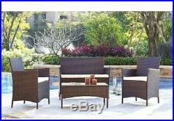 Luxury Ratten Garden Furniture 4 Seater Table Chairs Coffee Table Outdoor Brown