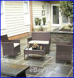 Luxury Ratten Garden Furniture 4 Seater Table Chairs Coffee Table Outdoor Brown