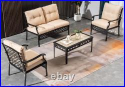 MCombo 4PCS Patio Furniture Sets with Coffee Table Love Seating for Outdoor