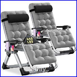 MOPHOTO Folding Recliner Zero Gravity Chair Set of 2 WithCup Holder+Headrest+Mat