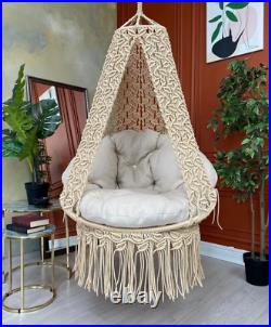 Macrame Swing, Macrame Hammock Chair, Macrame Round Swing With Cushion