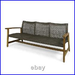 Marcia Outdoor 3-Seater Wicker Weave Sofa with Acacia Wood Frame